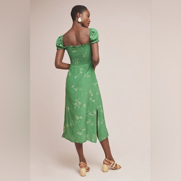 Faithfull the Brand Smocked Myrtille Dress Cottagecore Vacation Floral Green - Picture 2 of 10